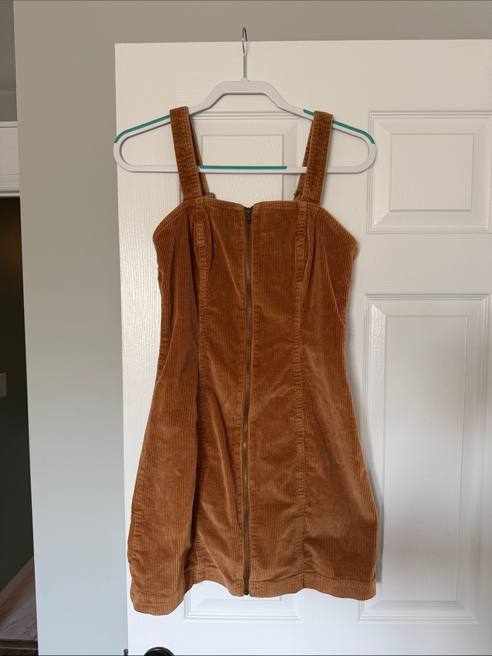 SO Corduroy Zip-Front Mini Dress in Caramel